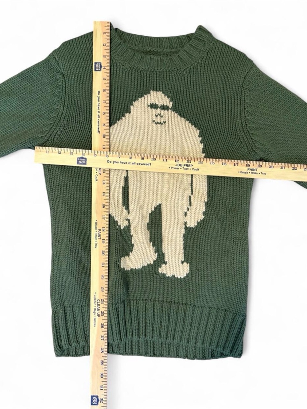 Men's Olive Green Crewneck Sweater with Cream Graphic Yeti - Picture 5 of 5